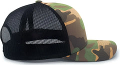 Pacific Headwear 108C Camo Trucker Snapback Cap - Army Black - Green Black / 7’’ - 7 7/8’’