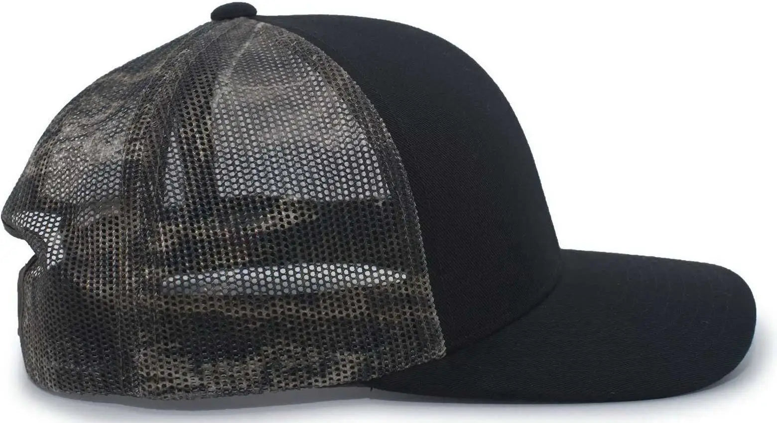 Pacific Headwear 108C Camo Trucker Snapback Cap - Black Break-Up Country - Black Mossy Oak / 7’’ - 7 7/8’’