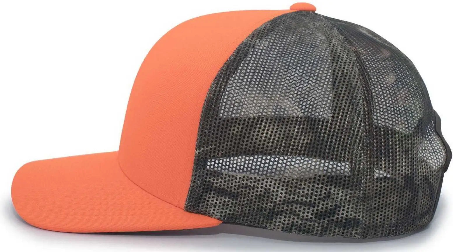 Pacific Headwear 108C Camo Trucker Snapback Cap - Blaze Break-Up Country - Blaze Mossy Oak / 7’’ - 7 7/8’’