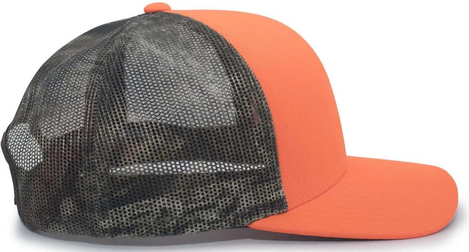 Pacific Headwear 108C Camo Trucker Snapback Cap - Blaze Break-Up Country - Blaze Mossy Oak / 7’’ - 7 7/8’’