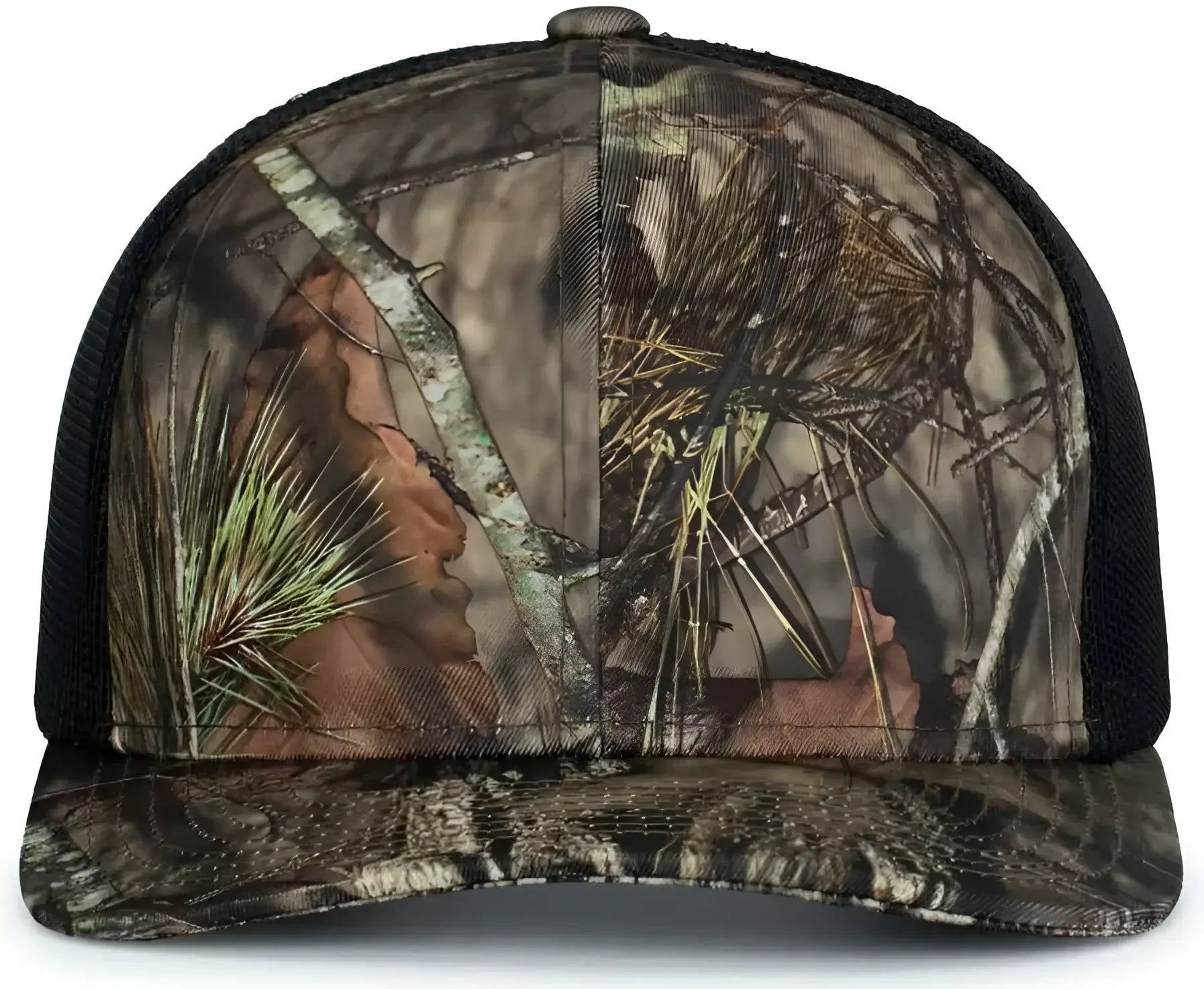 Pacific Headwear 108C Camo Trucker Snapback Cap - Break-Up Country Black - Mossy Oak Black / 7’’ - 7 7/8’’