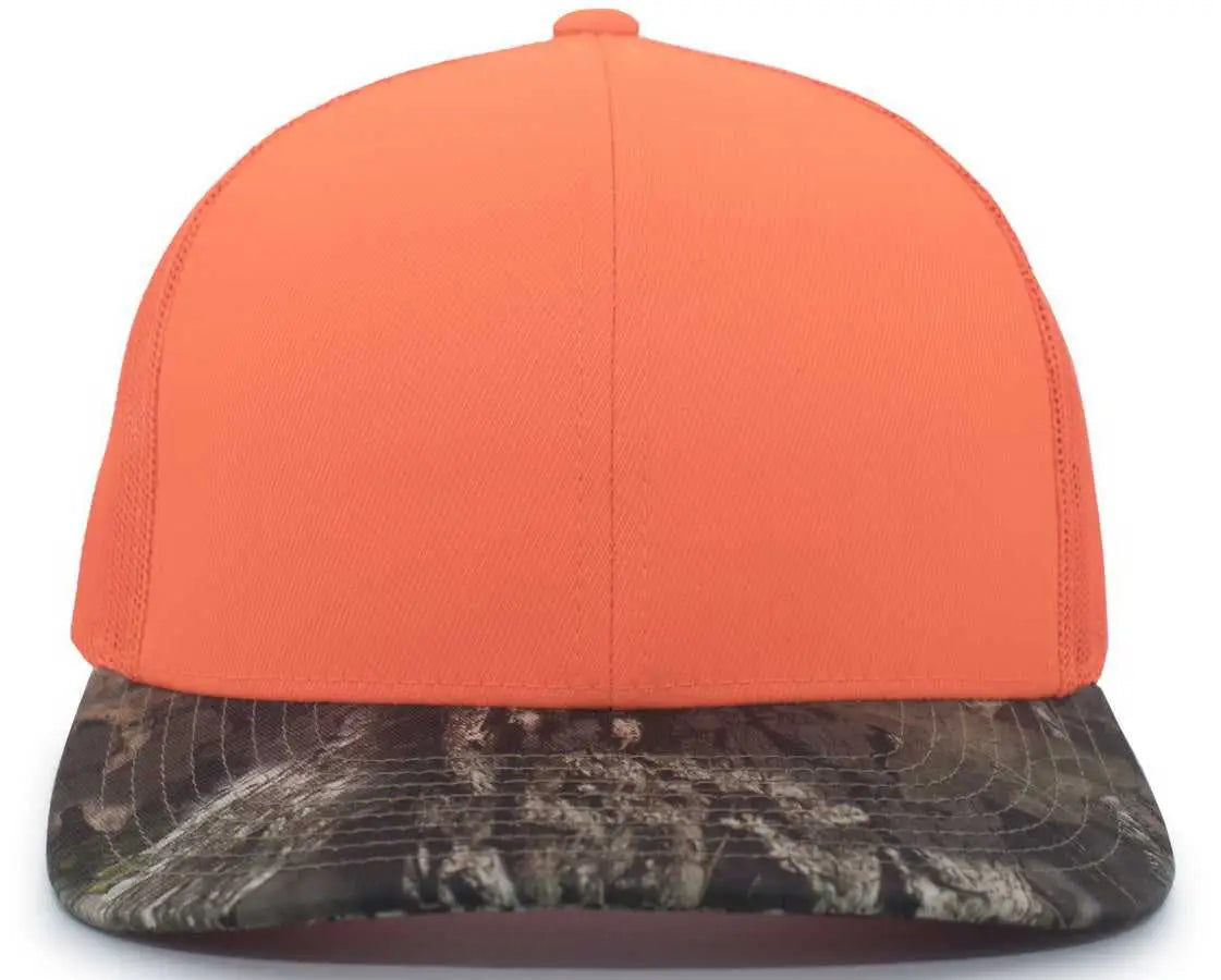 Pacific Headwear 108C Camo Trucker Snapback Cap - Break-Up Country Blaze - Mossy Oak Blaze / 7’’ - 7 7/8’’