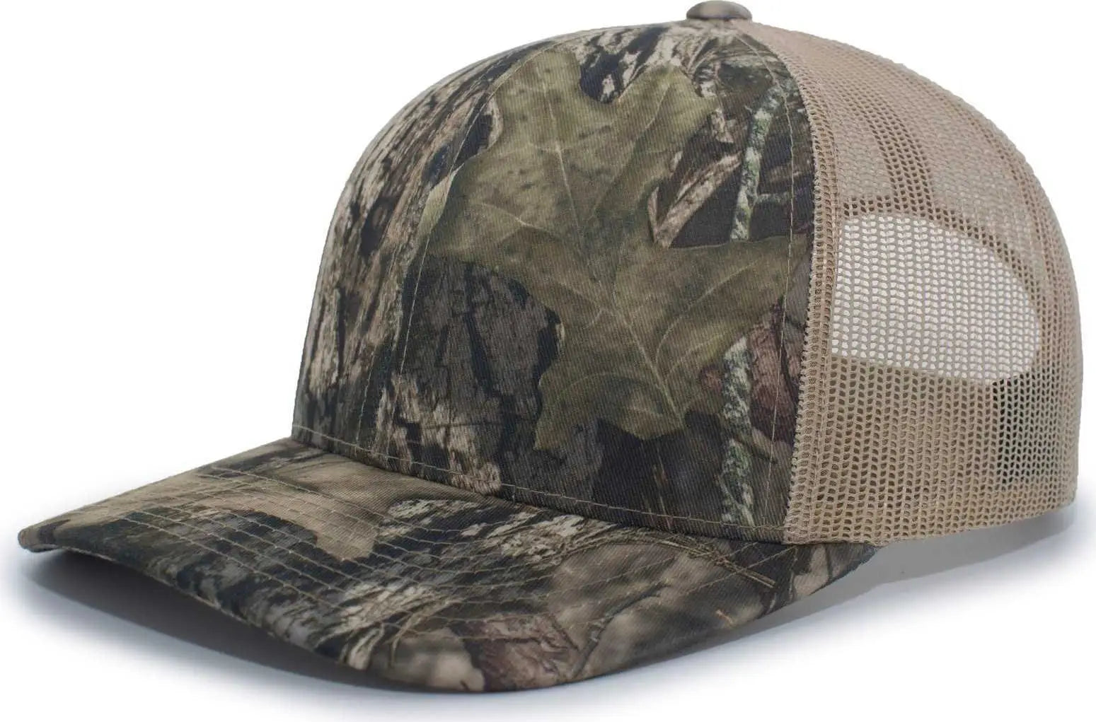 Pacific Headwear 108C Camo Trucker Snapback Cap Break Up Country Khaki Mossy Oak Khaki / 7’’ 7 7/8’’