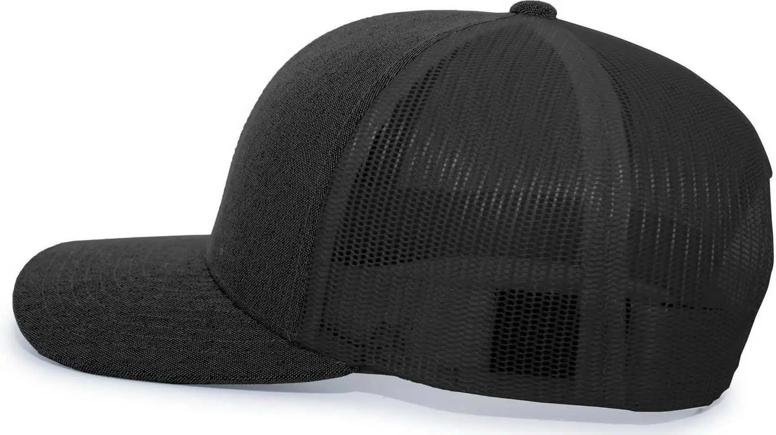 Pacific Headwear 110C Heather Trucker Snapback Cap - Black Heather Black - Black / 7’’ - 7 7/8’’