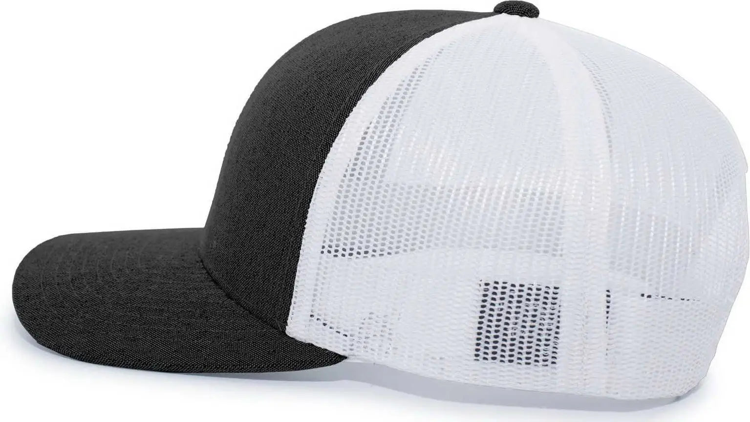 Pacific Headwear 110C Heather Trucker Snapback Cap - Black Heather White - Black White / 7’’ - 7 7/8’’
