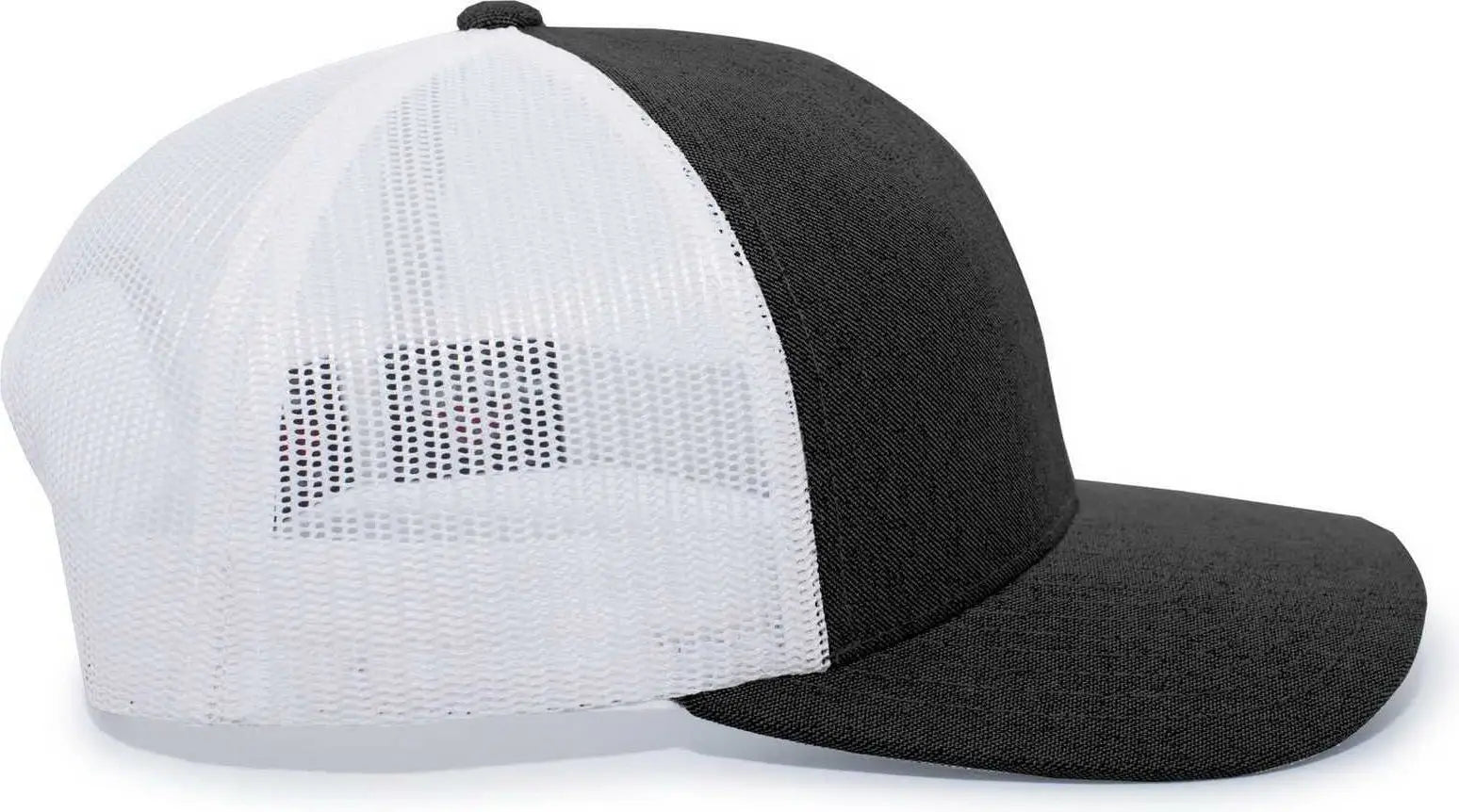 Pacific Headwear 110C Heather Trucker Snapback Cap - Black Heather White - Black White / 7’’ - 7 7/8’’
