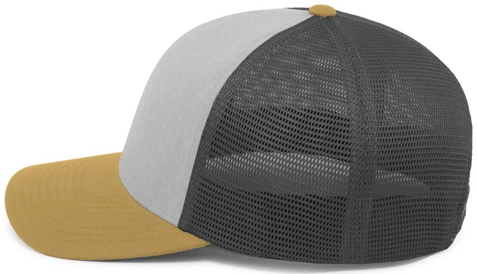 Pacific Headwear 110F Trucker Flexfit Snapback Cap - Heather Grey Lt Charcoal Amber Gold - Gray Gold / 7’’ 7 7/8’’