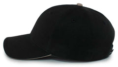 Pacific Headwear 121C Brushed Cotton Sandwich Visor Hook and Loop Cap Black Khaki Black Khaki / 7’’ 7 7/8’’
