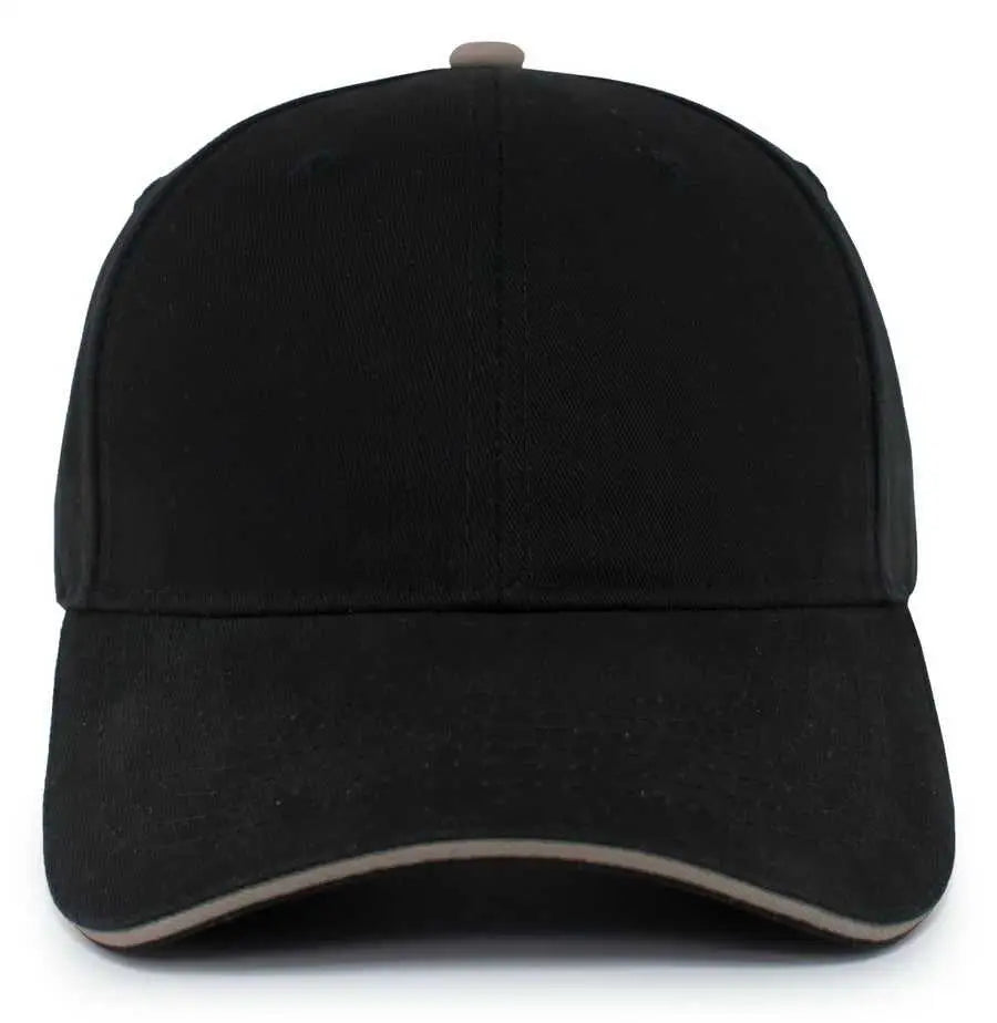 Pacific Headwear 121C Brushed Cotton Sandwich Visor Hook-and-Loop Cap - Black Khaki - Black Khaki / 7’’ - 7 7/8’’