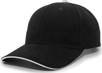 Pacific Headwear 121C Brushed Cotton Sandwich Visor Hook and Loop Cap Black Khaki Black Khaki / 7’’ 7 7/8’’