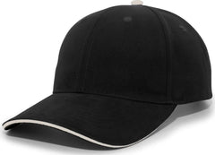 Pacific Headwear 121C Brushed Cotton Sandwich Visor Hook and Loop Cap Black Khaki Black Khaki / 7’’ 7 7/8’’