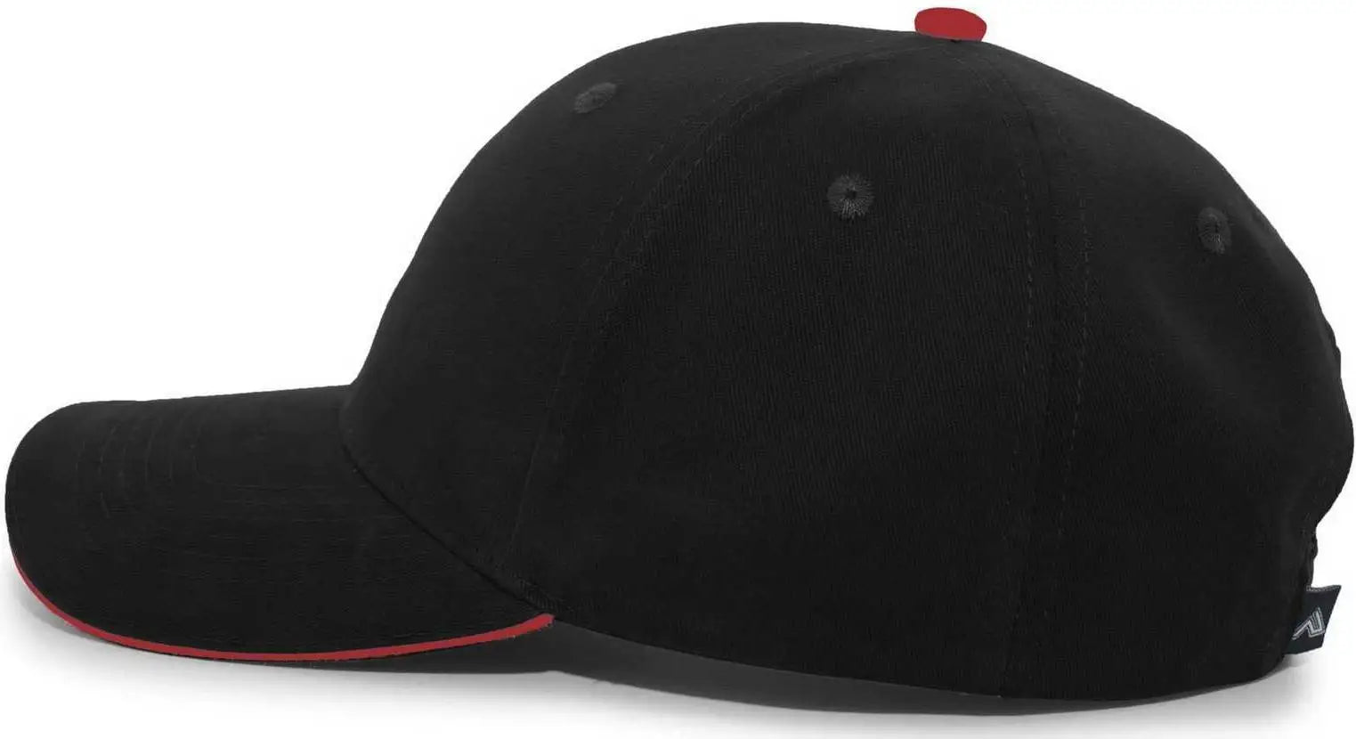 Pacific Headwear 121C Brushed Cotton Sandwich Visor Hook-and-Loop Cap - Black Red - Black Red / 7’’ - 7 7/8’’