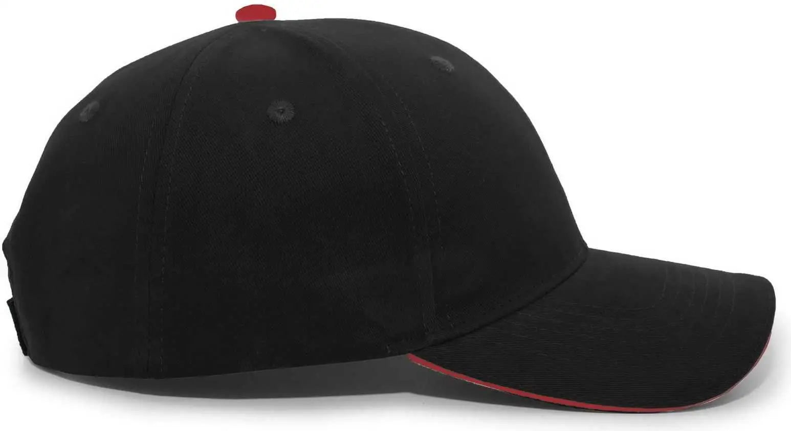Pacific Headwear 121C Brushed Cotton Sandwich Visor Hook-and-Loop Cap - Black Red - Black Red / 7’’ - 7 7/8’’