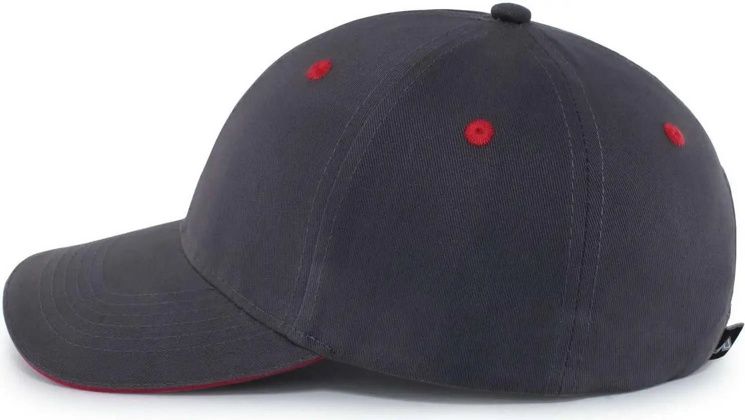 Pacific Headwear 121C Brushed Cotton Sandwich Visor Hook-and-Loop Cap - Graphite Red - Dark Gray Red / 7’’ - 7 7/8’’