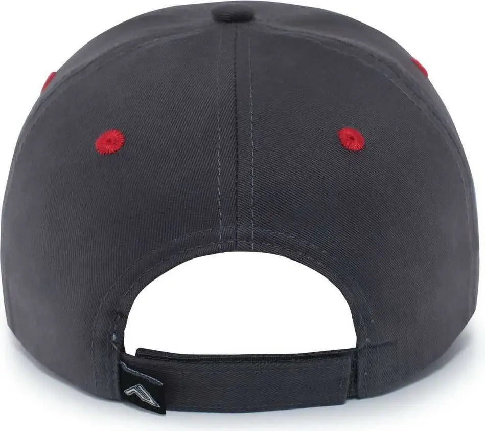 Pacific Headwear 121C Brushed Cotton Sandwich Visor Hook-and-Loop Cap - Graphite Red - Dark Gray Red / 7’’ - 7 7/8’’