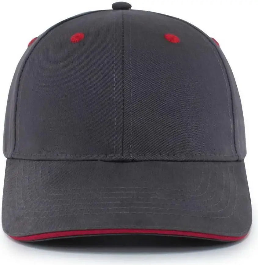 Pacific Headwear 121C Brushed Cotton Sandwich Visor Hook-and-Loop Cap - Graphite Red - Dark Gray Red / 7’’ - 7 7/8’’