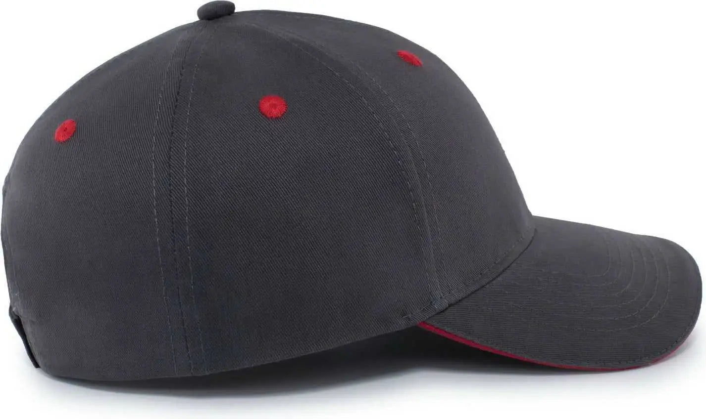 Pacific Headwear 121C Brushed Cotton Sandwich Visor Hook-and-Loop Cap - Graphite Red - Dark Gray Red / 7’’ - 7 7/8’’