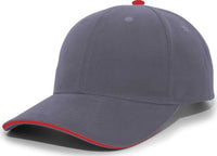 Pacific Headwear 121C Brushed Cotton Sandwich Visor Hook-and-Loop Cap - Graphite Red - Dark Gray Red / 7’’ - 7 7/8’’