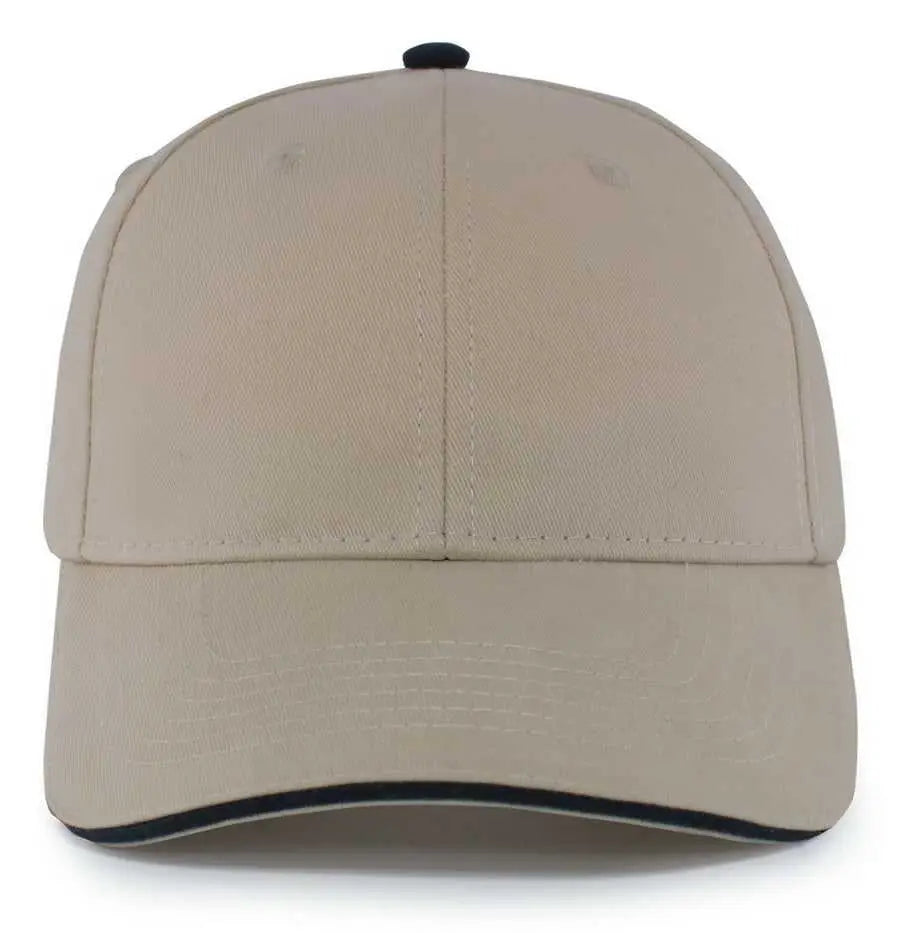 Pacific Headwear 121C Brushed Cotton Sandwich Visor Hook-and-Loop Cap - Khaki Navy - Khaki Navy / 7’’ - 7 7/8’’