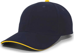 Pacific Headwear 121C Brushed Cotton Sandwich Visor Hook and Loop Cap Navy Gold Navy Gold / 7’’ 7 7/8’’