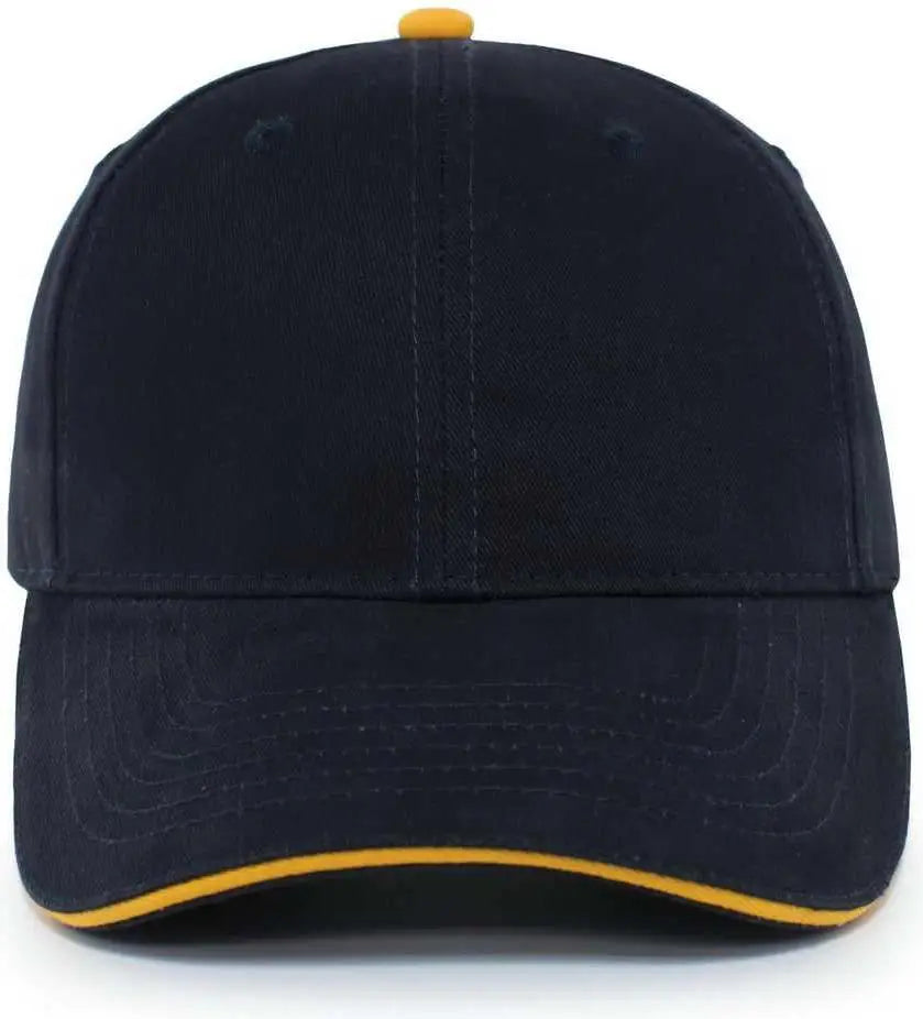 Pacific Headwear 121C Brushed Cotton Sandwich Visor Hook-and-Loop Cap - Navy Gold - Navy Gold / 7’’ - 7 7/8’’