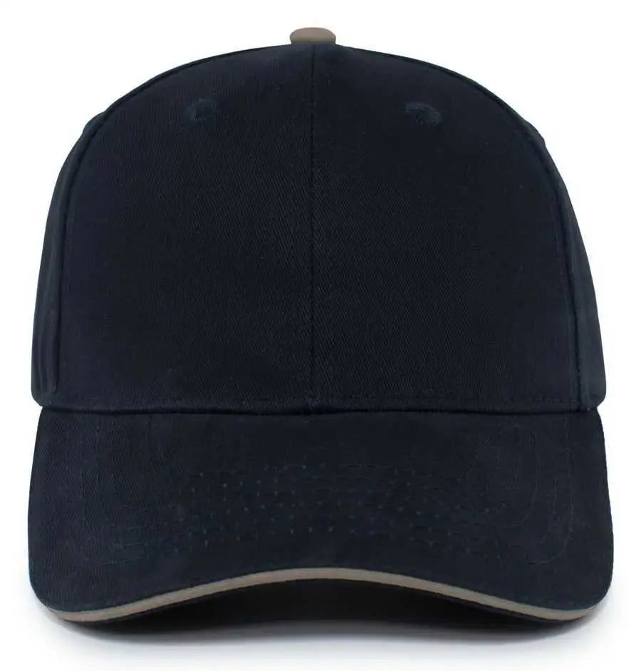 Pacific Headwear 121C Brushed Cotton Sandwich Visor Hook-and-Loop Cap - Navy Khaki - Navy Khaki / 7’’ - 7 7/8’’