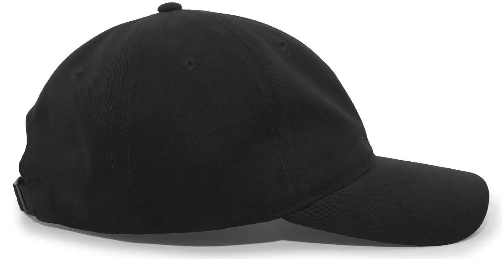 Pacific Headwear 201C Brushed Cotton Twill Buckle Strap Adjustable Cap - Black - Black / 7’’ - 7 7/8’’