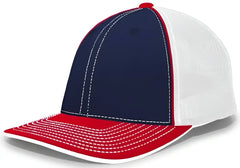 Pacific Headwear 404F Trucker Flexfit Cap - Navy White Red - Navy Red / 6 1/2’’ 7’’