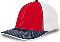 Pacific Headwear 404F Trucker Flexfit Cap Red White Navy Red Navy / 6 1/2’’ 7’’