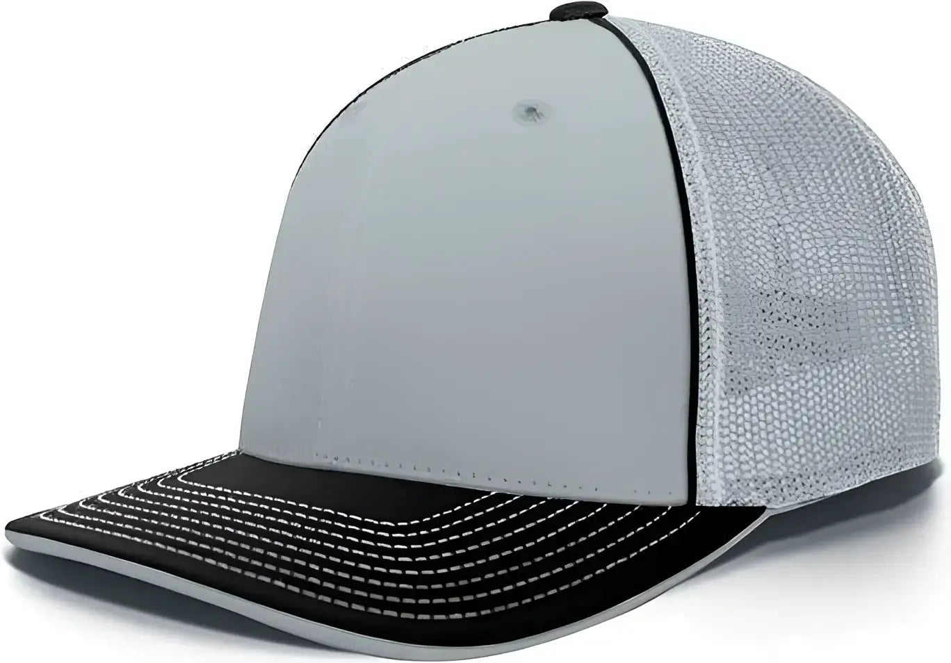 Pacific Headwear 404F Trucker Flexfit Cap - Silver Black - Light Gray Black / 6 1/2’’ 7’’