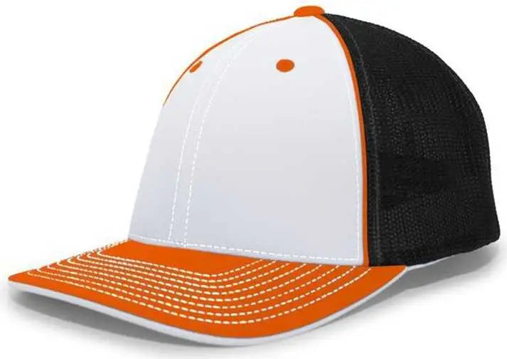 Pacific Headwear 404F Trucker Flexfit Cap - White Black Orange - White Orange / 6 1/2’’ 7’’