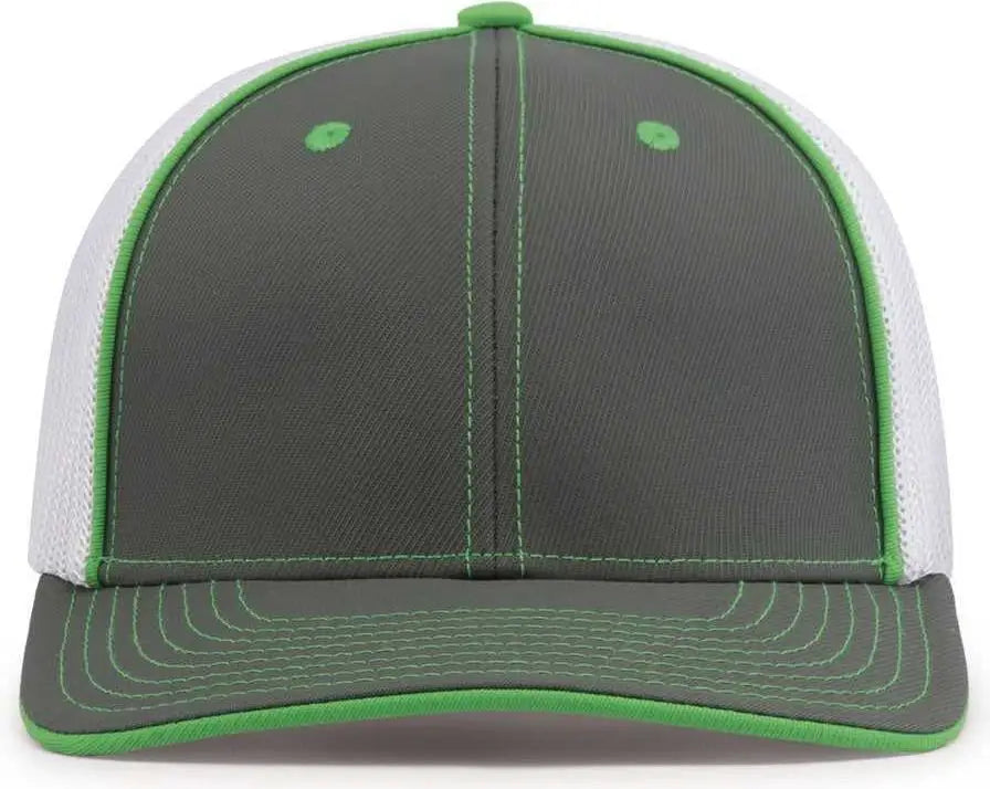 Pacific Headwear 404M Trucker Flexfit Cap - Graphite White Neon Green