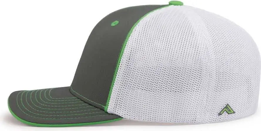 Pacific Headwear 404M Trucker Flexfit Cap - Graphite White Neon Green
