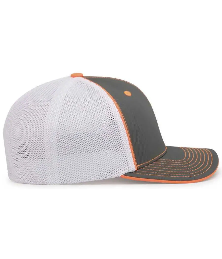 Pacific Headwear 404M Trucker Flexfit Cap - Graphite White Neon Orange