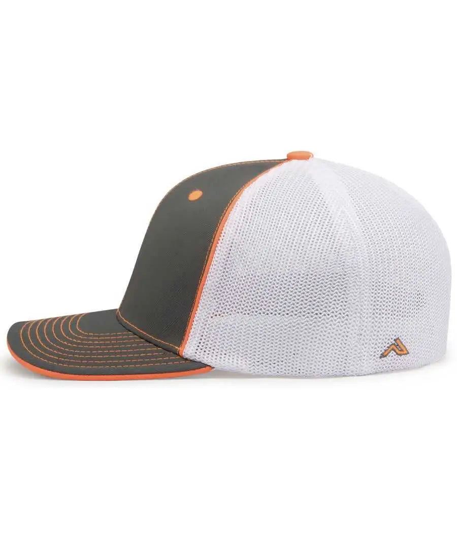 Pacific Headwear 404M Trucker Flexfit Cap - Graphite White Neon Orange