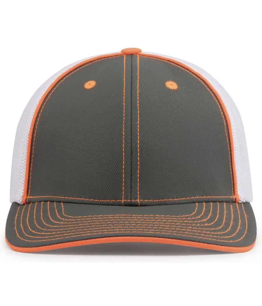 Pacific Headwear 404M Trucker Flexfit Cap - Graphite White Neon Orange