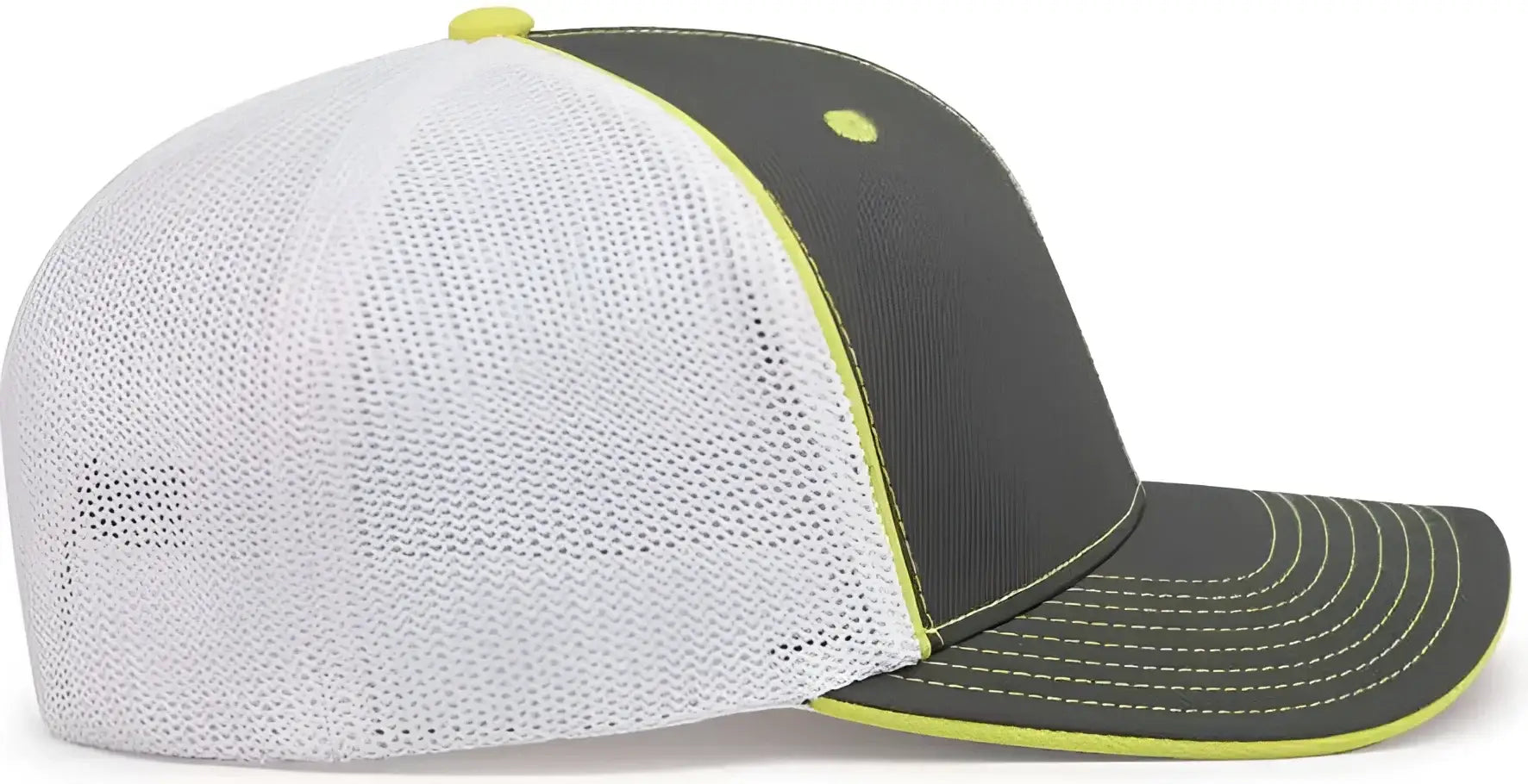 Pacific Headwear 404M Trucker Flexfit Cap - Graphite White Neon Yellow