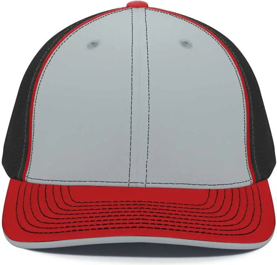 Pacific Headwear 404M Trucker Flexfit Cap - Silver Black Red