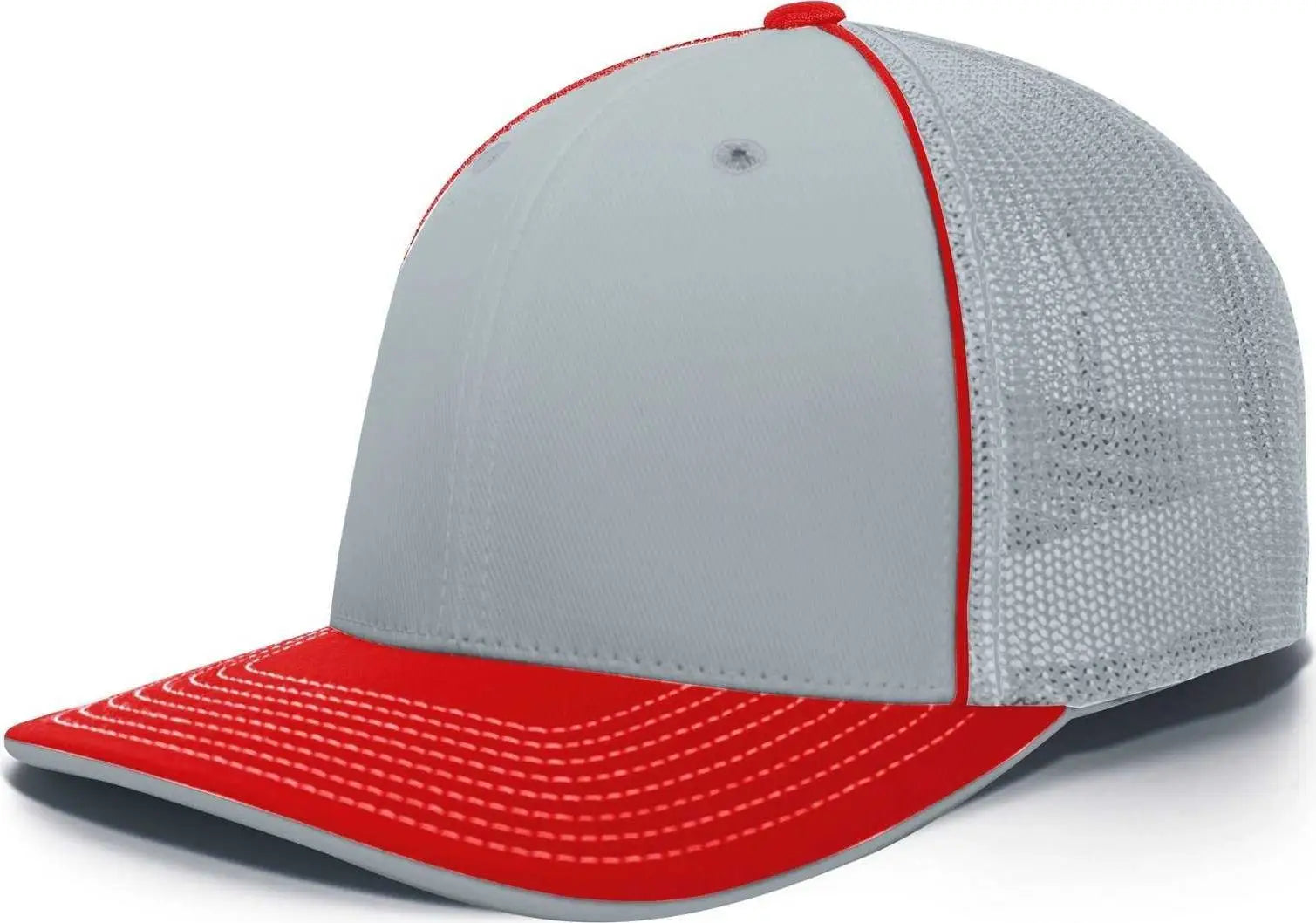 Pacific Headwear 404M Trucker Flexfit Cap Silver Red Light Gray Red / 6 3/8’’ 6 7/8’’