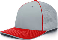 Pacific Headwear 404M Trucker Flexfit Cap Silver Red Light Gray Red / 6 3/8’’ 6 7/8’’