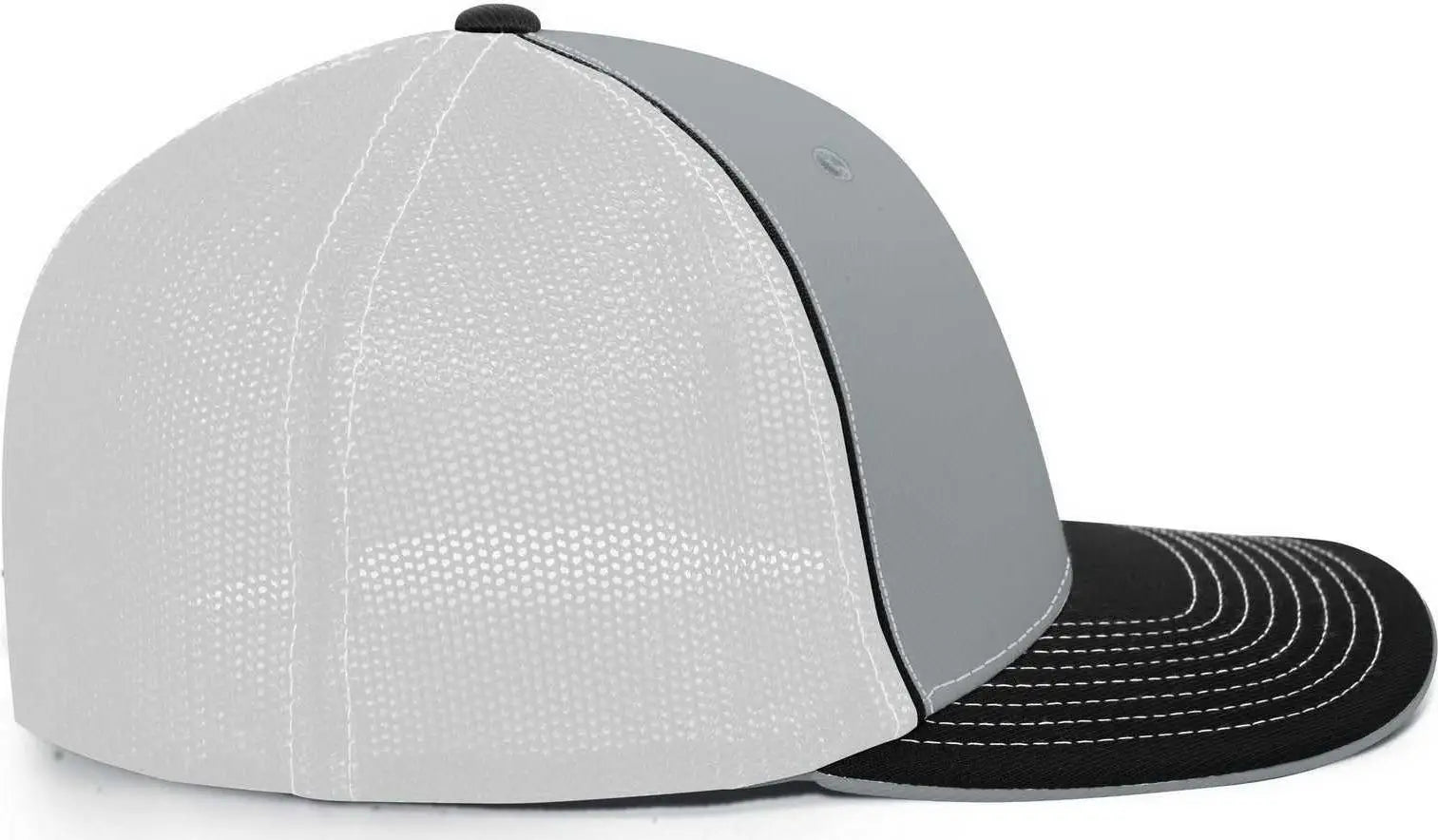 Pacific Headwear 404M Trucker Flexfit Cap - Silver White Black