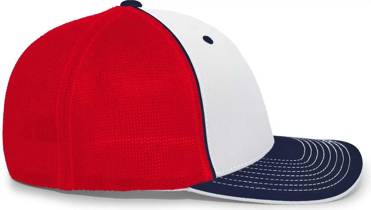 Pacific Headwear 404M Trucker Flexfit Cap - White Navy Red