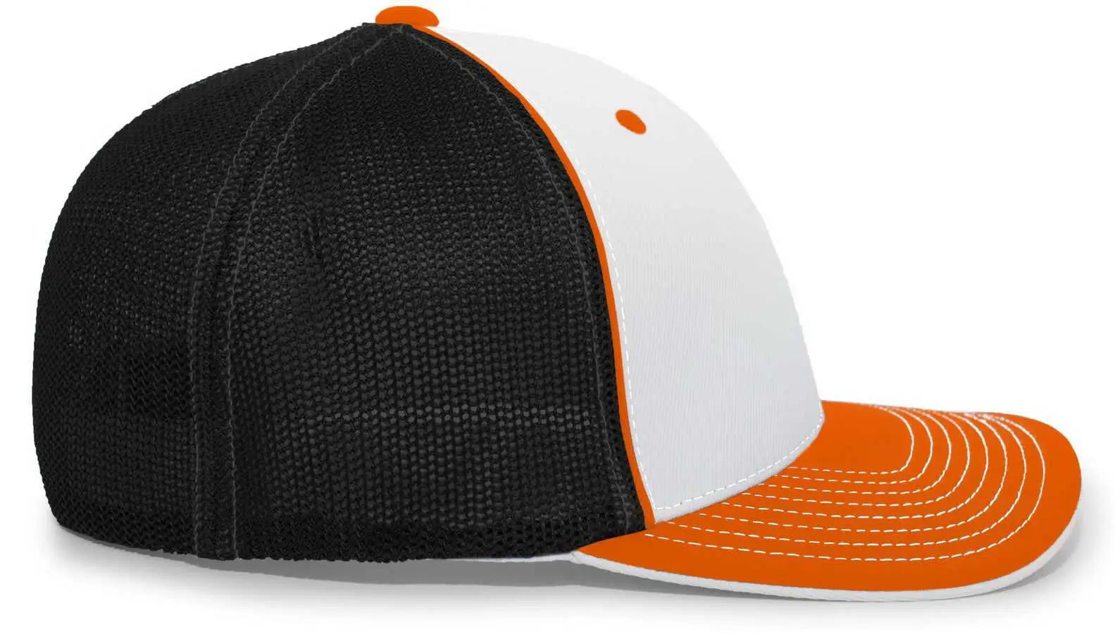 Pacific Headwear 404M Trucker Flexfit Cap - White Orange Black