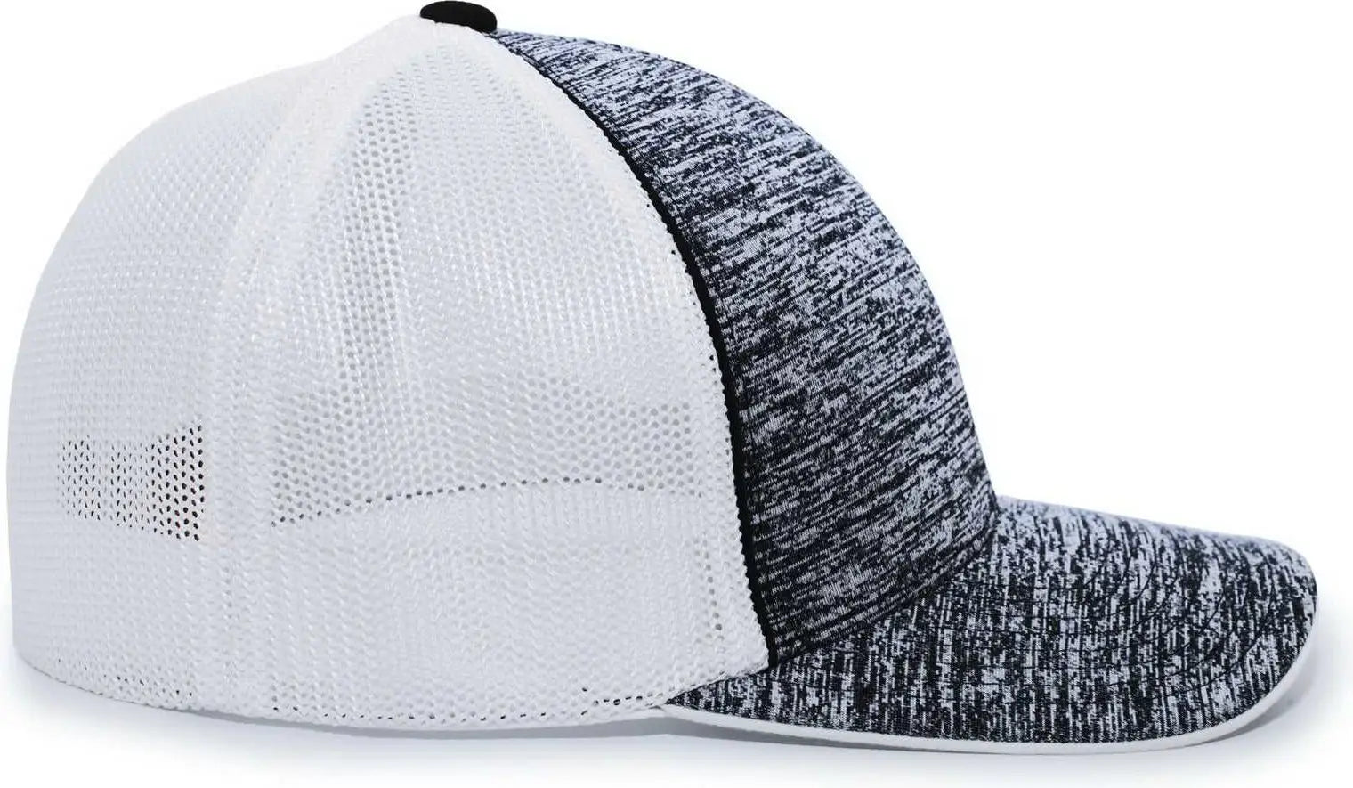Pacific Headwear 406F Aggressive Heather Trucker Flexfit Cap - Black Heather White