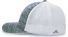 Pacific Headwear 406F Aggressive Heather Trucker Flexfit Cap Dark Green Heather White