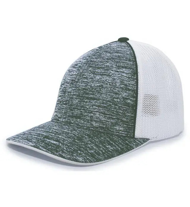 Pacific Headwear 406F Aggressive Heather Trucker Flexfit Cap - Dark Green Heather White
