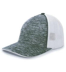 Pacific Headwear 406F Aggressive Heather Trucker Flexfit Cap Dark Green Heather White