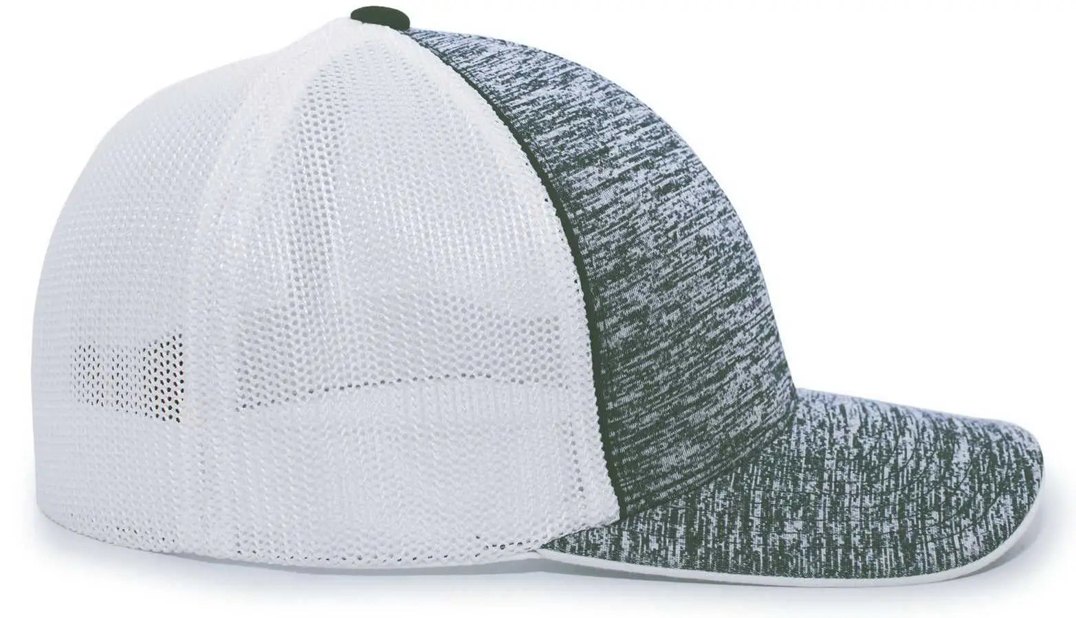 Pacific Headwear 406F Aggressive Heather Trucker Flexfit Cap - Dark Green Heather White