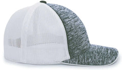Pacific Headwear 406F Aggressive Heather Trucker Flexfit Cap Dark Green Heather White