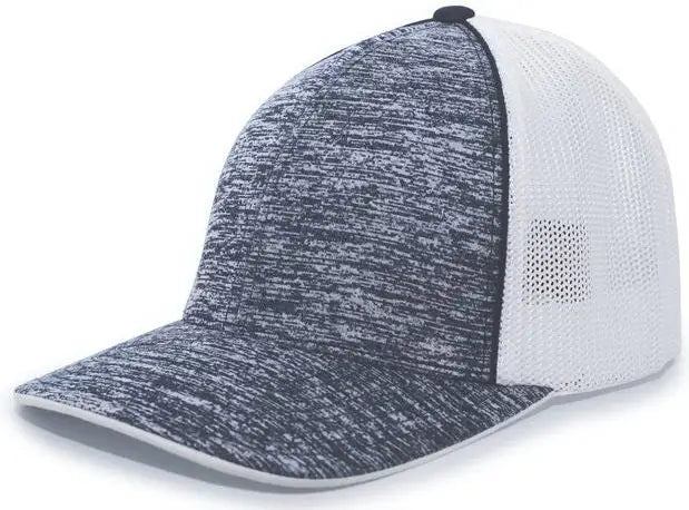 Pacific Headwear 406F Aggressive Heather Trucker Flexfit Cap - Navy Heather White